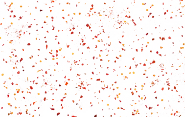 Gardinen Chilischoten Spicy chili red pepper flakes flying, chopped, milled dry paprika pile isolated on white  © dule964