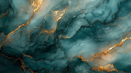 A textured abstract design featuring teal hues and golden veins, ideal for backgrounds.