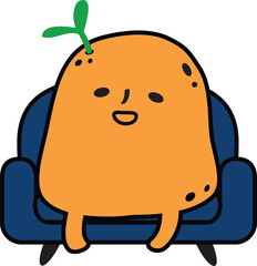 Couch potato, Cartoon lazy potato sitting on sofa, vector clip art illustration
