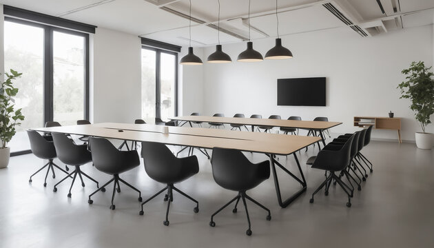 Sala de reuniones minimalista. Dise&ntilde;o moderno. Sala de presentaciones de negocios. Despacho. Oficinas.