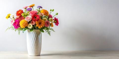 Colorful flowers in a large white vase on a white background © Sayfar