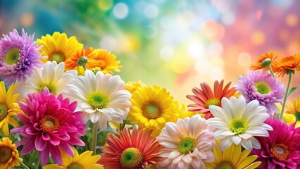 Colorful flowers on abstract background from above