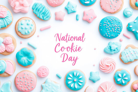 Sweet celebration with colorful frosted cookies for National Cookie Day, showcasing a variety of shapes and pastel colors for a festive atmosphere