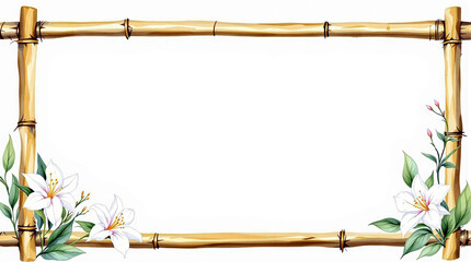 Handcrafted Watercolor Jasmine and Bamboo Frame for Creative Designs
