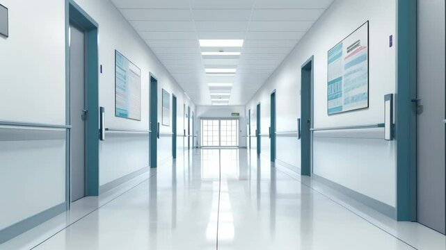 Bright white light fills an empty hospital hallway, creating a sense of hope and possibility in a modern healthcare setting