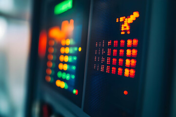 Colorful displays light up the control panel at dusk, revealing intricate patterns