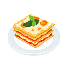 Simple flat 2D illustration of a lasagna bolognese isolated on a white background, vector 2D design, icon, flat 2d