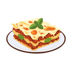 Simple flat 2D illustration of a lasagna bolognese isolated on a white background, vector 2D design, icon, flat 2d