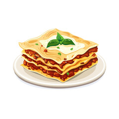 Simple flat 2D illustration of a lasagna bolognese isolated on a white background, vector 2D design, icon, flat 2d