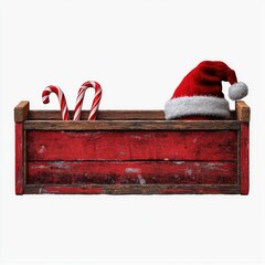 Rustic Red Wooden Crate with Candy Canes and Santa Hat - Christmas Decoration