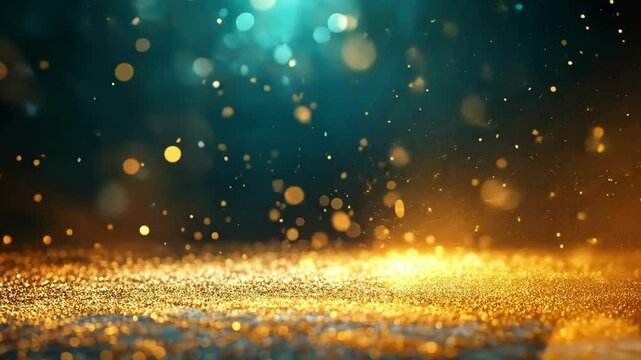 Magical glittering gold and teal bokeh on dark background