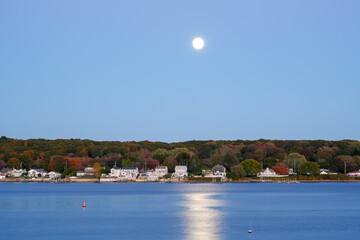 Moonrise as the Sunsets Over the Niantic River in Niantic Connecticut