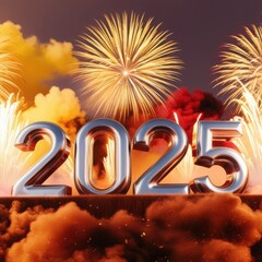 3D New Year 2025 with Exploding Fireworks &ndash; Festive Digital Illustration