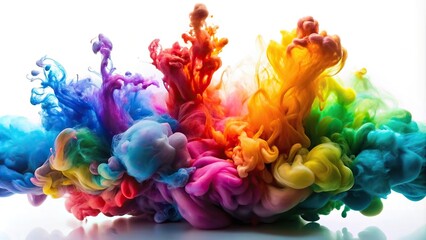 Colorful ink cloud in water on white background with abstract depth of field