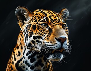 Obraz premium Powerful Amazon rainforest jaguar. AI helps track its population and protect this endangered species.