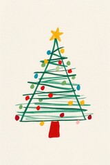 Vertical Card with Childlike Painted Christmas Tree &ndash; Festive and Playful Holiday Design