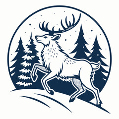 Deer in Winter Forest, Christmas Deer Vector Illustration, Snowy Wildlife Scene, Festive Reindeer in Snow, Elegant Winter Deer, Frosty Woodland, Holiday Nature Art, Majestic Deer in Snowy Landscape