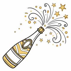 Champagne Bottle with Splash, Glass, and Celebration Vector