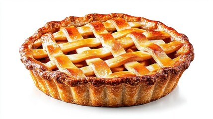 A photostock of a fresh apple pie with a golden crust on isolated on transparent PNG background, High Quality.