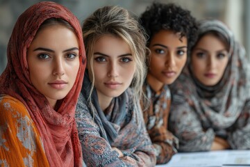 Multicultural team planning an upcoming business event in the office,