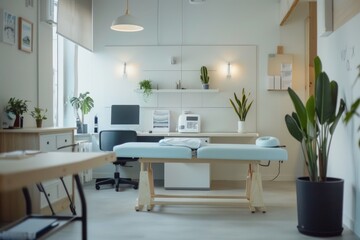 Bright and Minimalist Office Space with a Massage Table