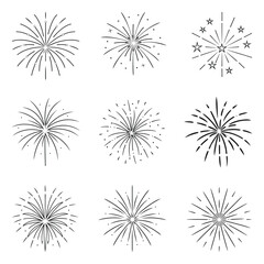fireworks with stars and sparks. festival Vector Silhouette fireworks. holiday banner, greeting card, decorative elements, Vector illustration