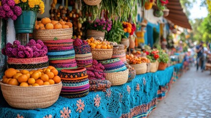 Fototapeta premium Shopping at Latin cultural festivals, celebrating heritage through food and crafts