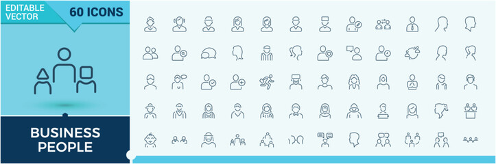 Business People icon collection. Contains such icons as collaborate, unity, motivation, people, culture, outline and more. Simple line vector.