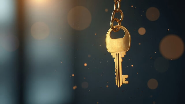 A golden key hangs on a chain on the street - Powered by Adobe