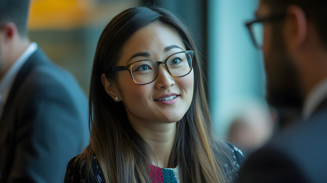 A culturally diverse group of business professionals attending a networking event exchanging ideas and contacts.