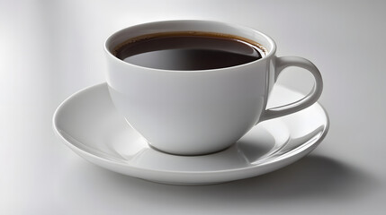 A cup of black coffee with no additives set on a plain white table embodying minimalism and purity.