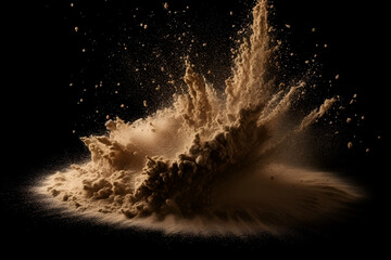 Explosion Of Sand On Black Background.

