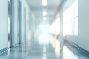 Empty Hospital Corridor with Bright Lighting