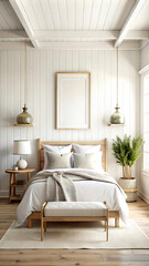 Mock up poster, wall in luxury modern living room interior, 3d render