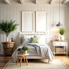 Mock up poster, wall in luxury modern living room interior, 3d render