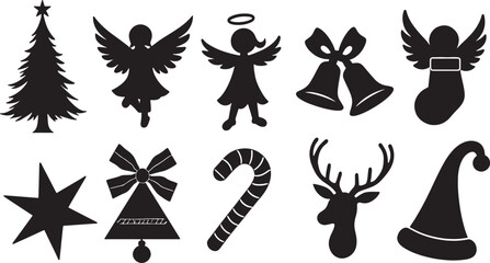 Vector set of christmas icons set silhouette