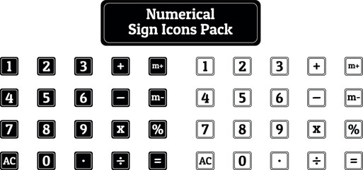 Numbers and Sign Icons Pack, Silhouette Design