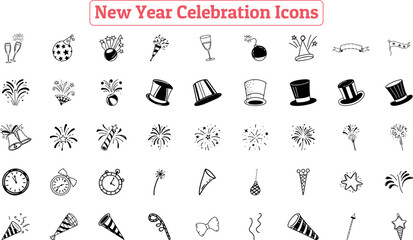 New Year Celebration Icons Pack, Vector Art