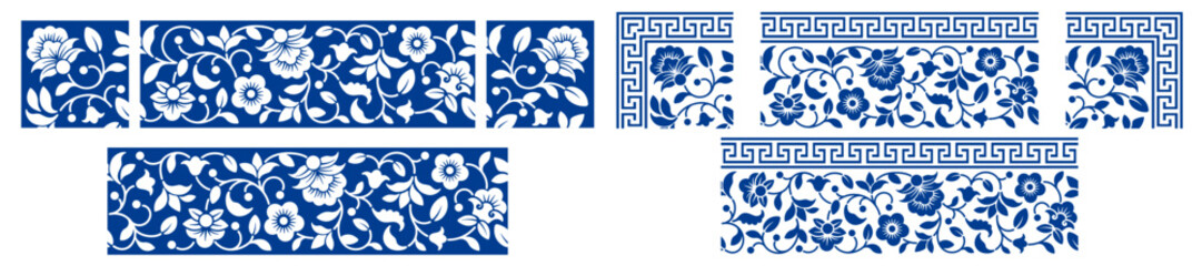 Set of floral borders with elegance seamless floral pattern. Beautiful elements for any plain and luxury designs. Vector illustration