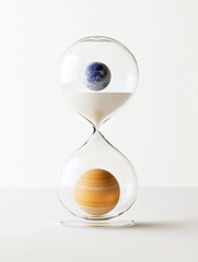 Conceptual Hourglass with Celestial Bodies in Minimalist Composition