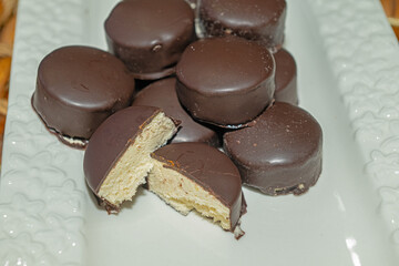 Traditional Turkish chocolate covered pişmaniye dessert.