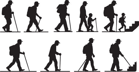 Obraz premium Vector Old man person silhouette set 