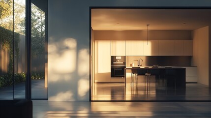 A Modern Luxury Living Room with a Black Sofa