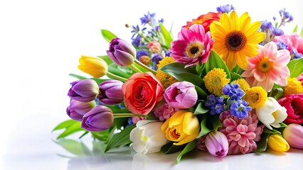 Obraz premium Colorful spring flowers bouquet on white background