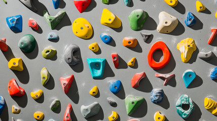 Colorful Climbing Holds on Gray Wall  Gym  Sport  Fitness  Texture