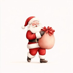 Obraz premium A watercolor illustration of Santa Claus carrying a gift sack, painted with vibrant red and white tones, isolated on a white background