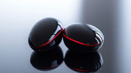 Sleek Black Wireless Earbuds  Modern Technology  Red Accent  Headphones  Audio Device  Clo
