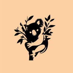vector animal illustration, logo, silhouette with a koala on a wooden branch © My