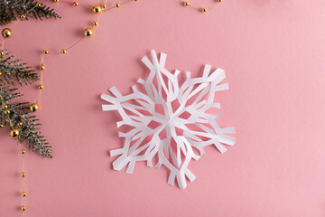 DIY a snowflake with your own hands. Step-by-step origami instructions. Step 11. Top view. flat lay