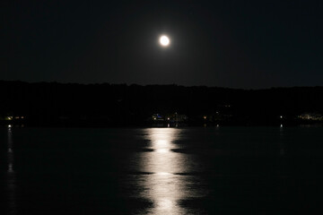 Moon Reflected Across the Niantic River at Night